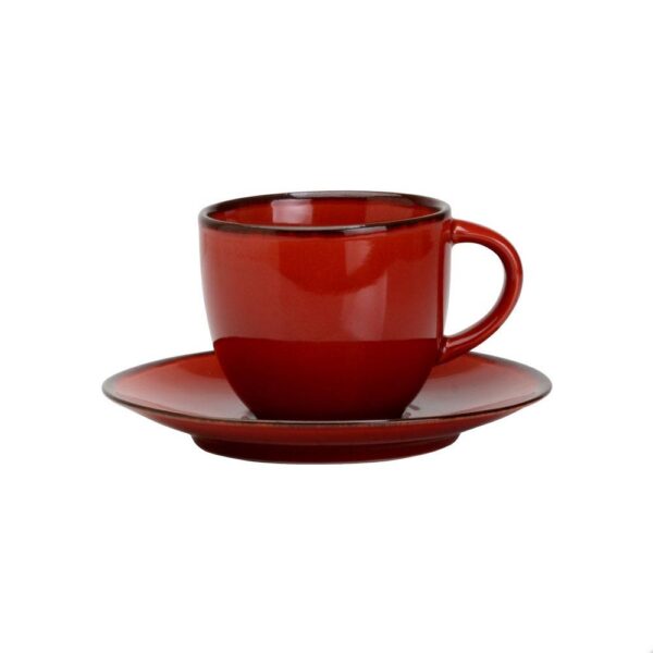 Tassa de cafè amb plat vermell
